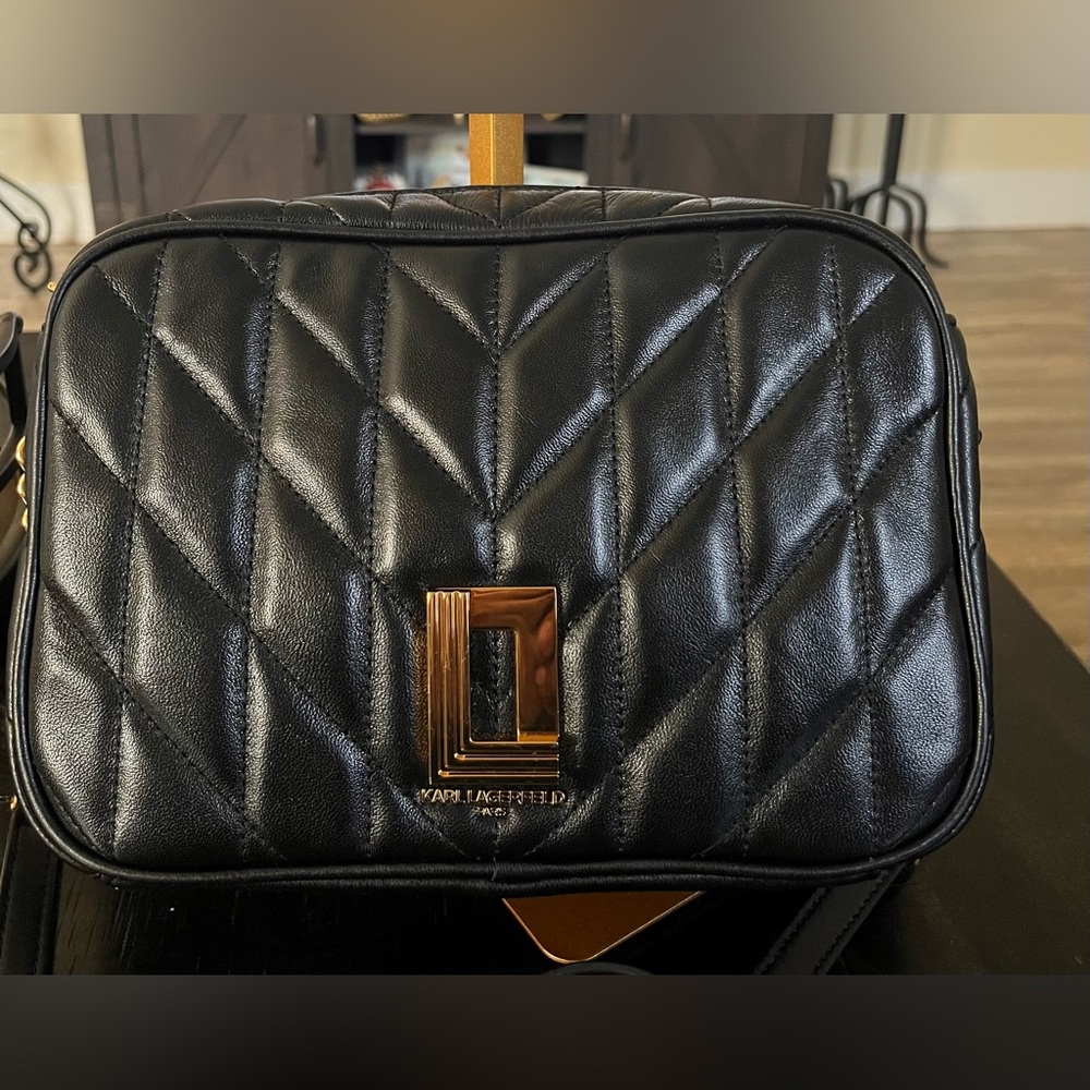 Karl Lagerfeld Lafayette Camera quilted crossbody bag Black/gold hardware